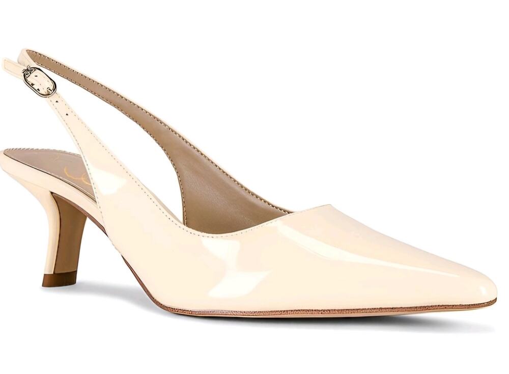 Sam Edelman Bianka Slingback Pumps Patent Heels Womens 8 Ivory Pointed Square